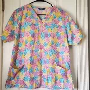Scrub Top by Scrub Wear Top Floral Spring Flowers  Print-Chest 22.5"/L 25.5"